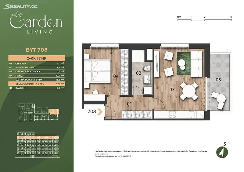 Predaj 2+kk, 47 m² + balkón – Praha 9, novostavba od 133 100 € – foto 6