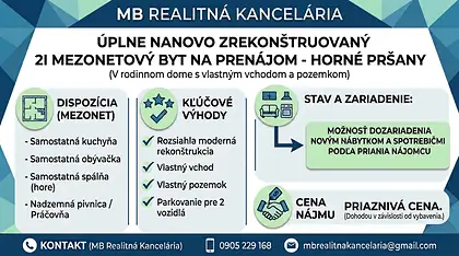 Úplne nový 2i mezonetový byt s vlastným parkovaním - Horné Pšany